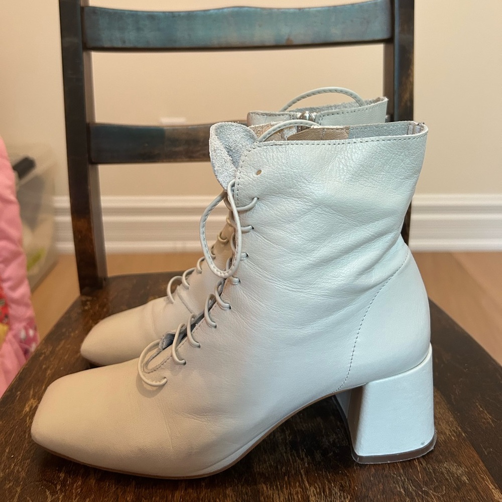 Cream lace up booties
